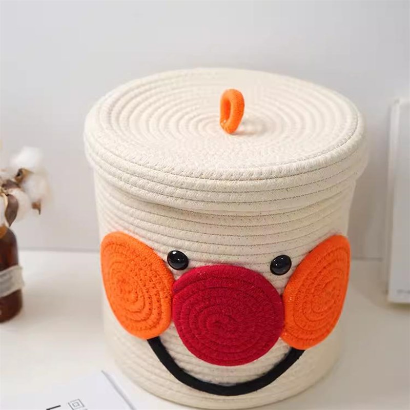 加大卡通超人桌面收纳筐桶棉线绳编织收纳盒家用整理储物箱带盖