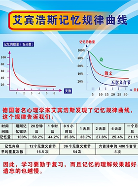 艾宾浩斯记忆规律曲线记忆表格墙贴纸挂图墙贴海报印制展板喷绘