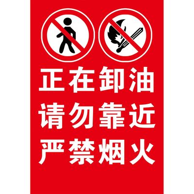 正在卸油请勿靠近严禁烟火海报展板罐区警示标识牌墙贴墙纸挂图