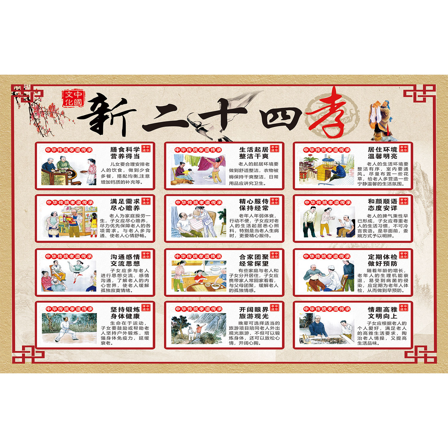 新二十四孝海报展板二十四孝图挂图KT板墙贴墙纸