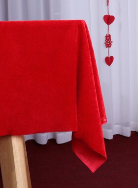 结婚用品婚礼中式新婚红色绒布桌布婚房客厅装饰茶几桌布台布