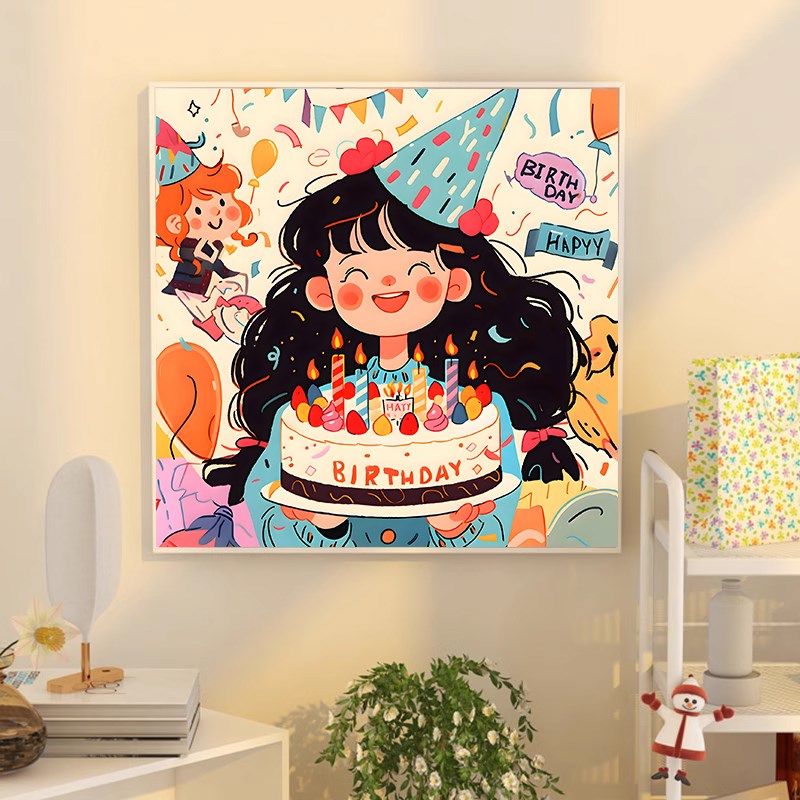 数字油画涂鸦diyl填色丙烯画手绘填充闺蜜画生日快乐礼物卡通女孩