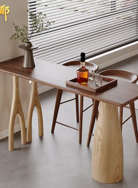侘寂风个性树杈吧台桌创意客厅原木吧台岛台小户型高脚实木小长桌