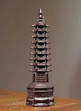 黑檀木雕文昌塔摆件实木雕刻家居客厅办公书房装饰摆X设红木工艺