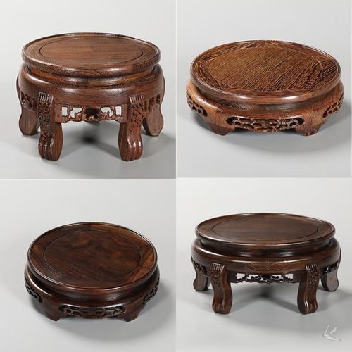 红木圆形花架花几鱼缸底座实木花瓶摆件奇石底座佛像瓷器画缸架子