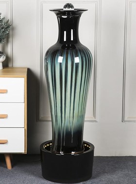 落地流水现代h花瓶喷泉陶瓷家居饰品摆件简约加湿器客厅会所摆设