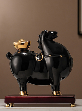 新中式马上d有钱摆件客厅博古架酒柜装饰品办公室摆设开业乔迁礼