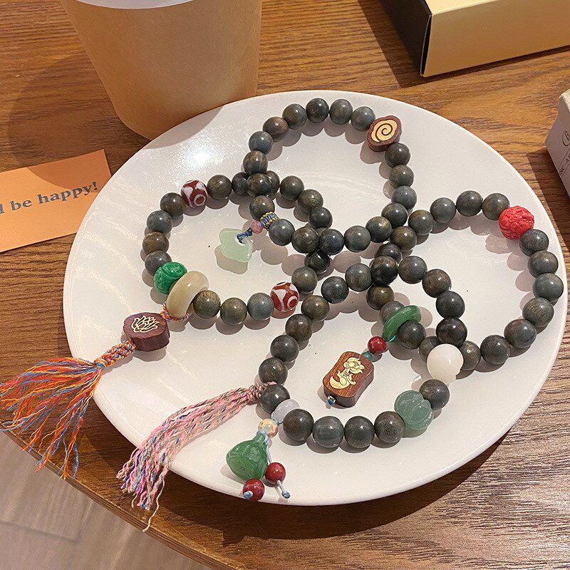 君有意~文艺复古中式民族风绿檀木文创祥云手串森系清新闺蜜手链
