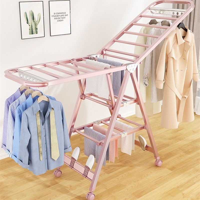 落地晾衣架可移动折叠收拢阳台晒被神器卧室家用铝合金户外晒衣架