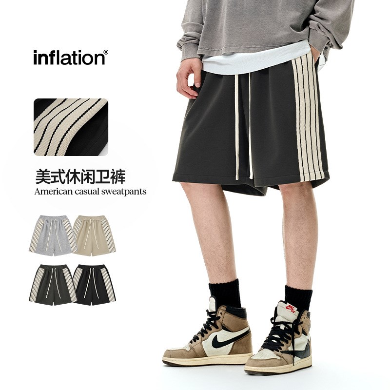 美式潮牌拼色休闲卫裤春夏新品撞色条纹运动短裤宽松百搭五分裤男