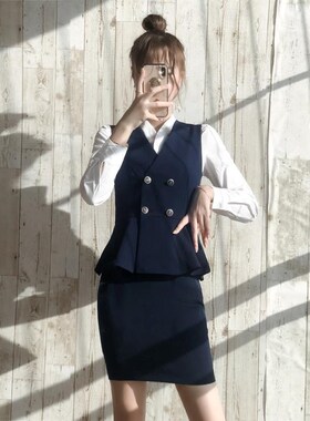 西装蓝色马甲秋冬女外搭职业套装工作服时尚洋气20S24新款商务正