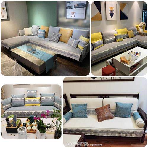 木儿家居沙发垫四季防滑坐垫沙发垫套全包可定制y菱波-蓝色【四季