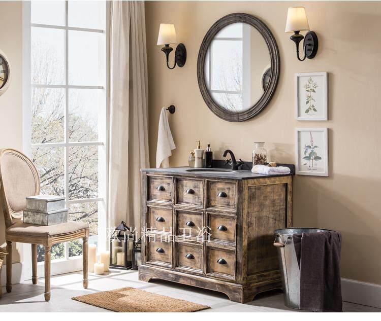 橡木实木欧式仿古田园美式落地浴室柜组合洗漱台洗手洗脸盆柜8002