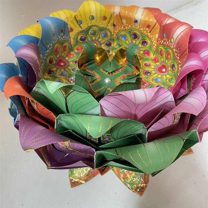 28*15文化用品宗教彩色纸折叠特色手工艺品折纸琉璃蓮花座成品1朵