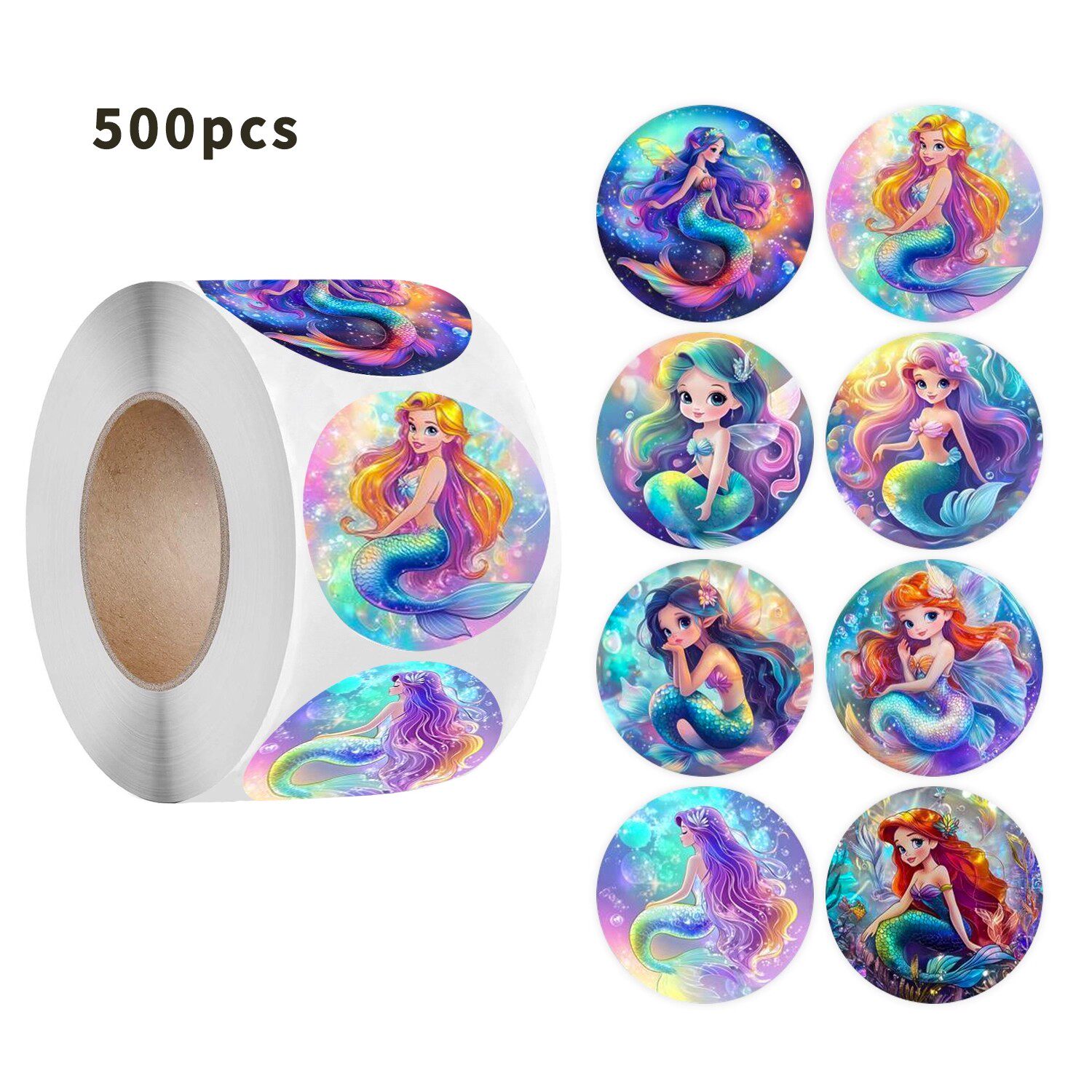 高颜值全息闪光防水卡通可爱美人鱼贴纸手账贴画装饰素材不干胶贴