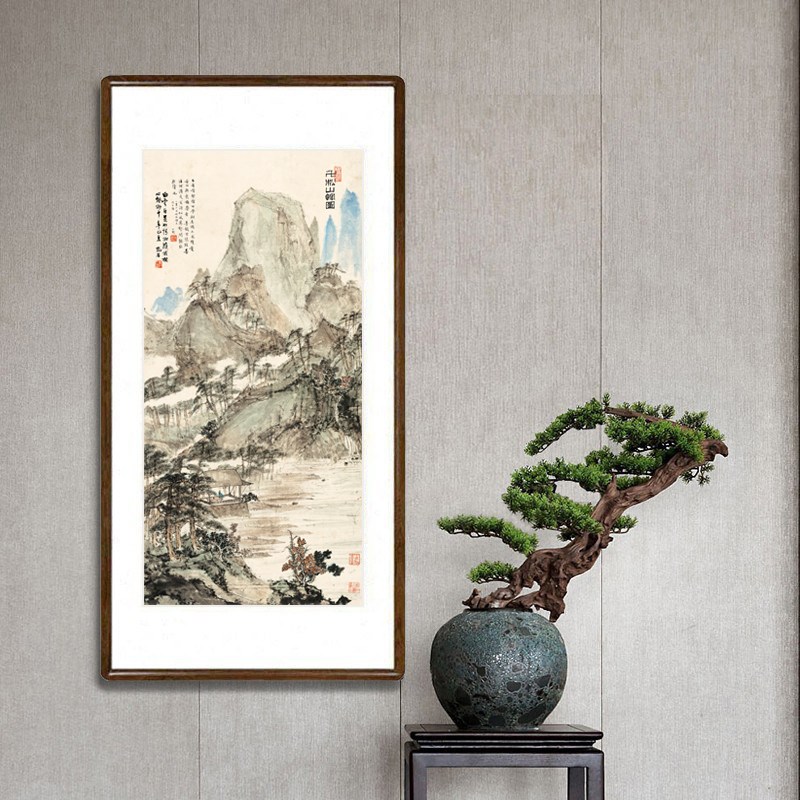 傅抱石山水画万松山馆图客厅装饰画书房茶室玄关壁画走廊过道挂画
