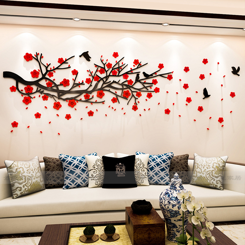 2023过新年福字梅花墙贴3d立体亚克力沙发餐厅电视背景墙面装饰品