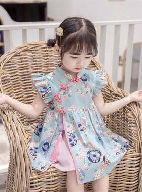 女童旗袍连衣裙2023新款宝宝民族风汉服儿童中国风复古夏装公主裙