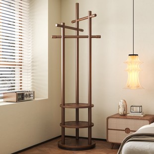 衣帽架落地卧室实木挂衣架家用客厅多功能省空间可旋转晾衣置物架