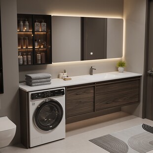 定制阳台洗衣机柜组合岩板热弯一体盆浴室柜卫生间洗手洗脸洗漱台