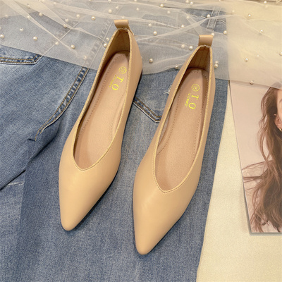 2023春季新款时尚软底尖头包鞋女孕妇瓢鞋船鞋温柔平底豆豆奶奶鞋