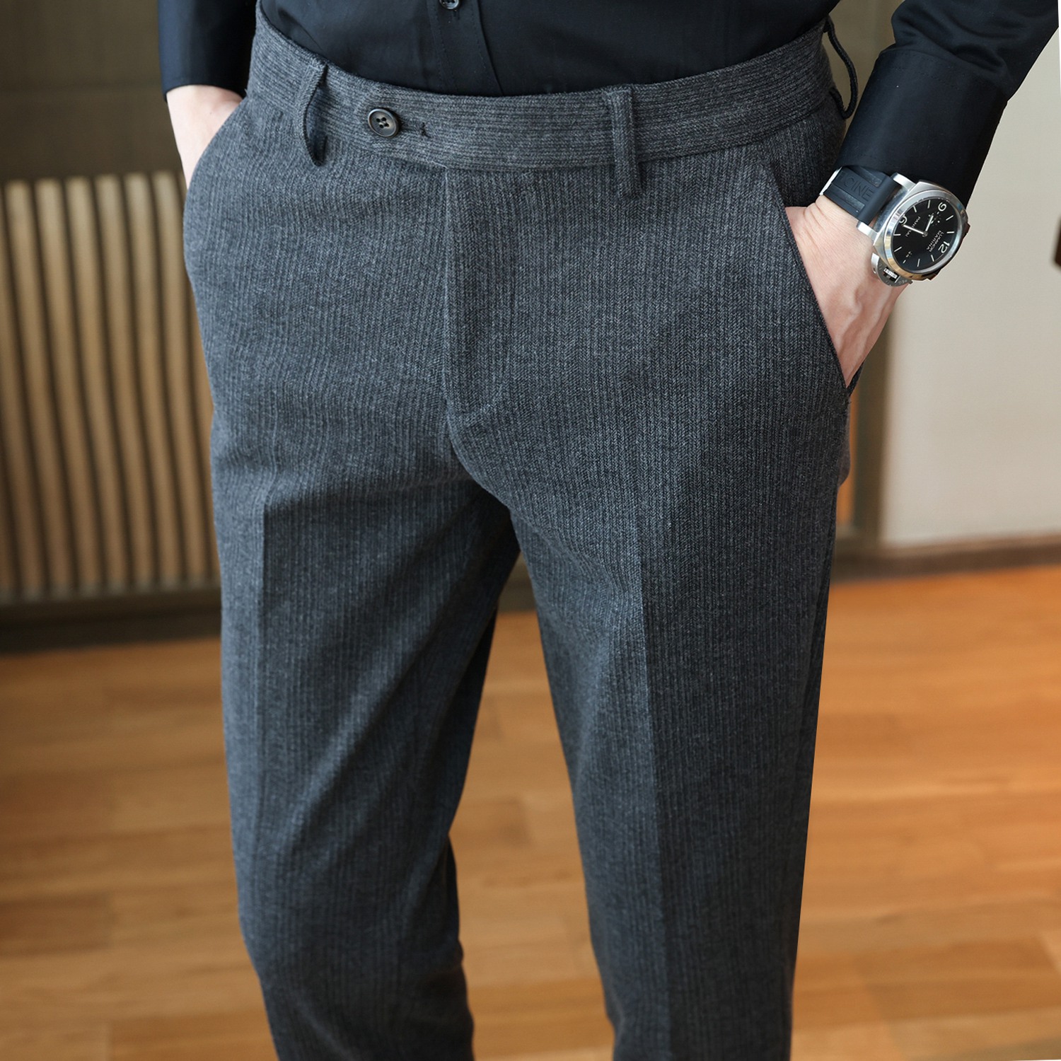 男裤子羊毛呢子条纹秋冬季冬款加厚羊绒毛料商务高端休闲男士西裤