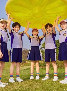 中小学生校服套装春夏秋装新学院风紫色幼儿园园服儿童班服四件套