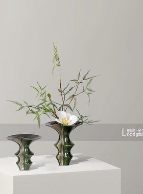 新中式侘寂风红色陶瓷小花瓶插花样板房客厅茶几卫生间花艺装饰品