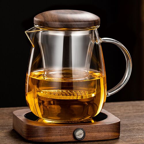加厚玻璃杯过滤带盖泡茶杯日式胡桃木办公室耐热花茶杯茶水分离杯