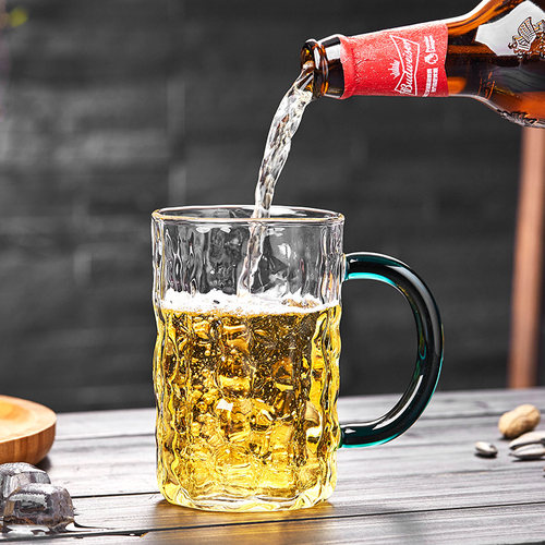 玻璃杯家用带把大容量啤酒杯夏季早餐牛奶果汁杯子日式喝水泡茶杯