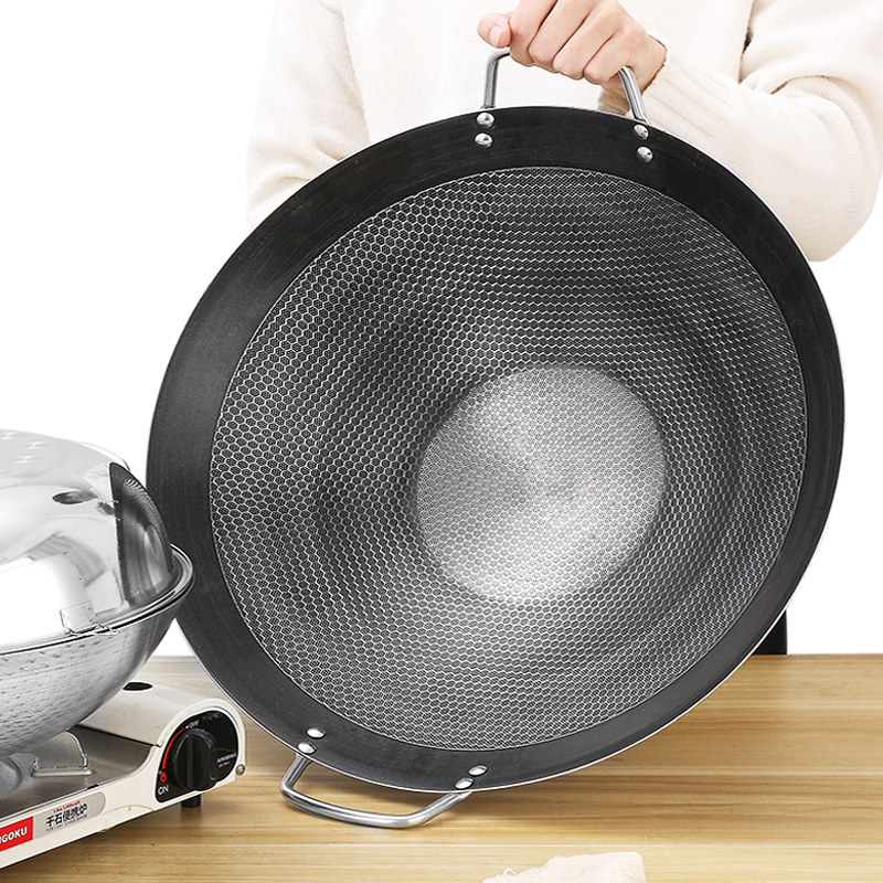 不锈钢炒锅耳圆底不粘锅特大号灶专用锅商用爆炒鼎炒菜大锅