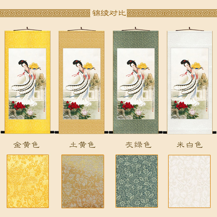 牡丹仙子图 仕女花神丝绸画 绢布卷轴画中式复古书房装饰画定制图片