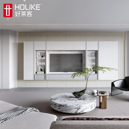 莱客满墙电视柜定制电视背景书架电视墙设计客厅满墙柜全屋定制