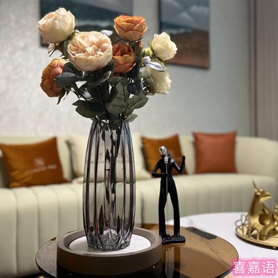 喜嘉语竖棱大号玻璃瓶水培富贵竹百合玫瑰竖棱瓶客厅