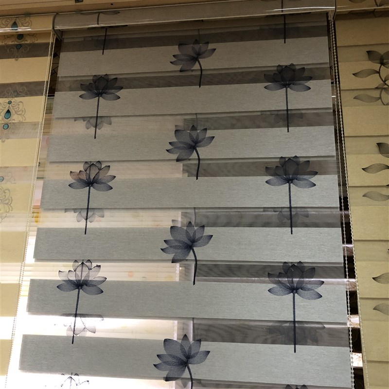 防水防尘绣花柔纱帘书房阳台卫生间窗帘升降百叶层卷帘莲花荷花