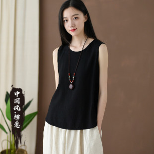佛系衣服春季棉麻料婵服装女禅意上衣中国风宽松透气古风吊带背心