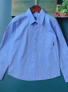 秋冬款童装天蓝色衬衫长袖上衣男童加绒保暖白色衬衣小学生校服