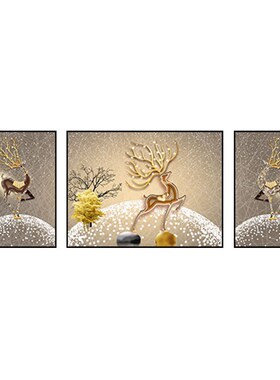 北欧麋鹿轻奢壁画客厅装饰画三联画沙发背景墙现代简约挂画晶瓷画