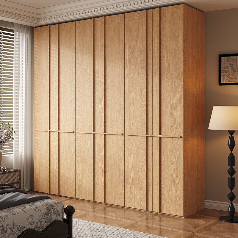定制橡木全实木衣柜中古风骨骼条新款2024爆款卧室主卧四六门衣橱