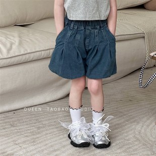 儿童裤子韩国女童复古牛仔花苞短裤2025夏季新品宝宝可爱灯笼热裤