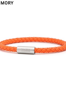 简约橘色牛皮手链男女时尚百搭真皮编织皮绳手环可穿金珠一生之环