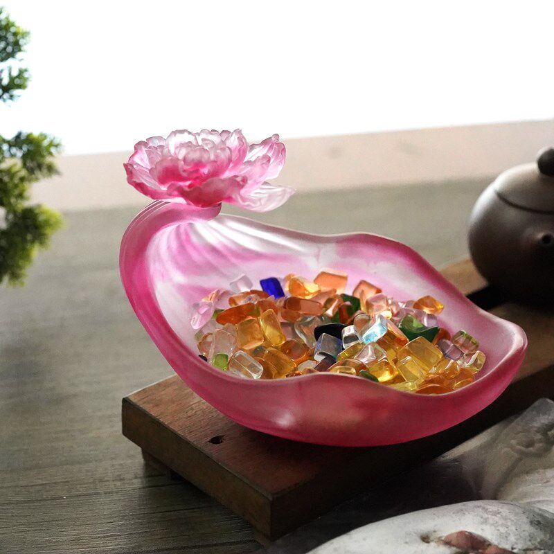 国风琉璃莲花创意水果盘托盘干果盘家用客厅茶几餐桌饰摆件糖果盆