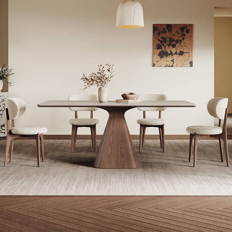 极简岩板餐桌长方形现代简约家用白蜡木胡桃色意式侘寂风实木餐桌