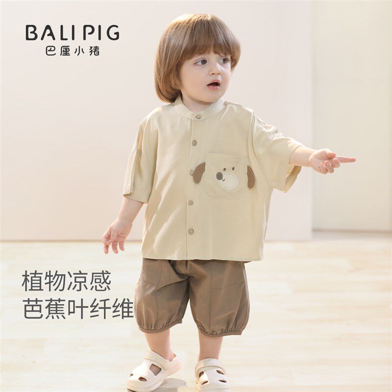宝宝套装2025新款夏季短袖男童衬衫夏天超萌可爱凉感衣服儿童夏装图片