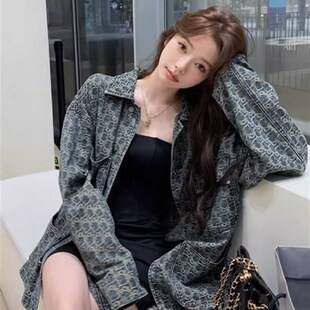 美式复古印花牛仔外套女春秋新款设计感休闲宽松百搭显瘦夹克上衣