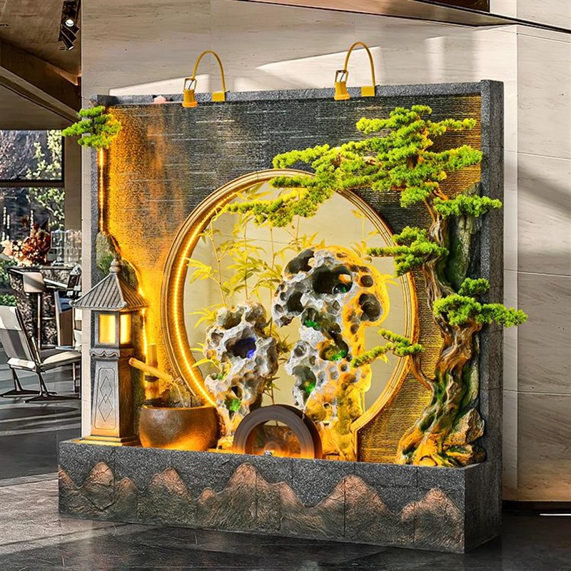 大型循环水客厅摆件太湖石落地水幕墙风别墅花园造景流水屏办公室