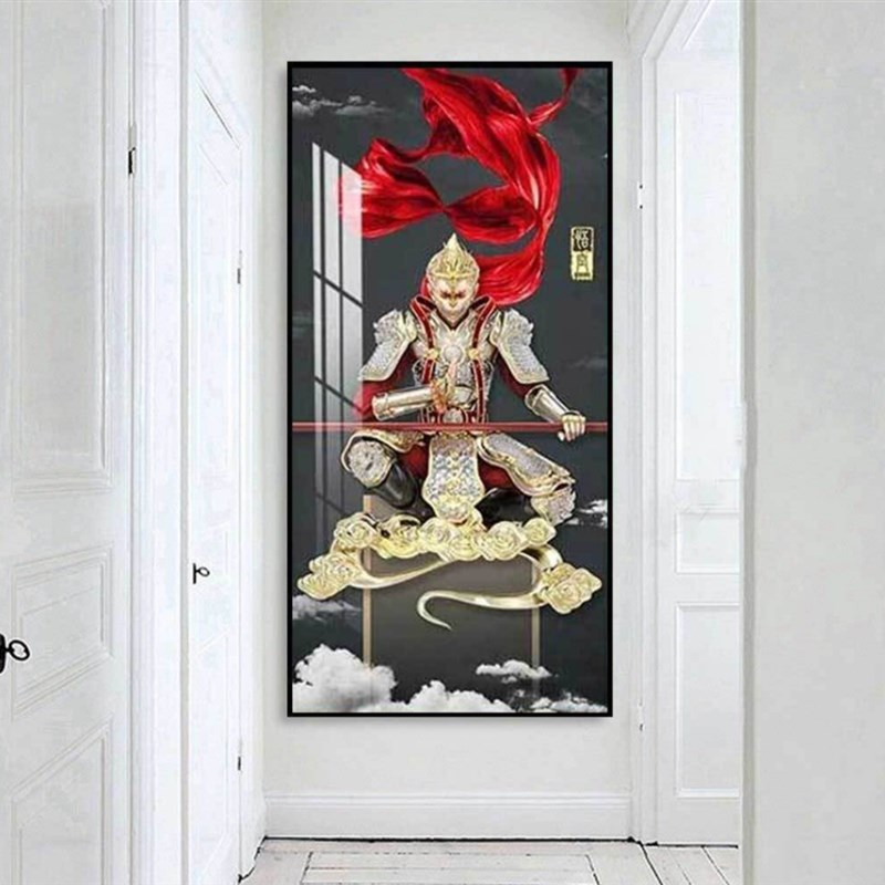 玄关装饰画大圣归来孙悟空斗战神佛过道壁画齐天大圣立体晶瓷墙画图片