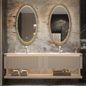 奶油风浴室柜岩板热弯一体盆盆洗手盆柜智能洗漱台柜