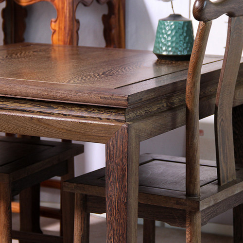 红木家具鸡翅木餐桌正方形棋牌桌实木八仙桌整装中式休闲桌马蹄桌