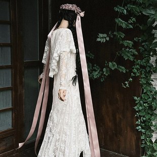 法式轻婚纱复古蕾丝小个子迎宾纱出门纱新娘订婚礼服裙写真连衣裙